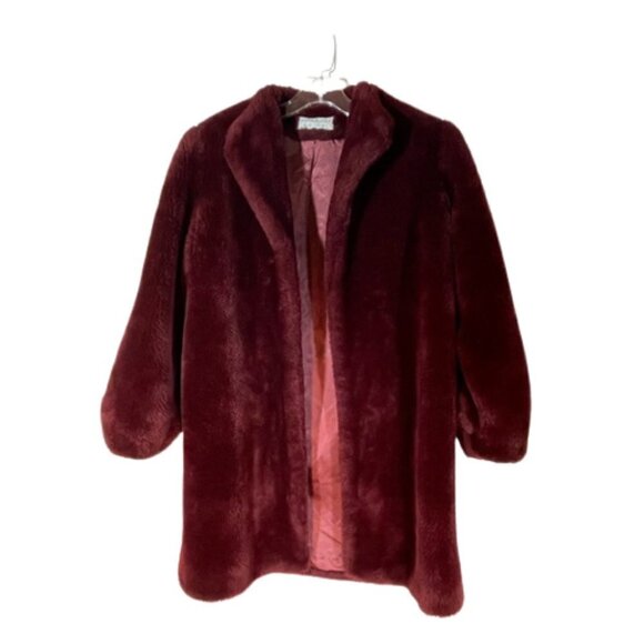 Vintage Howard Wolf Burgandy Faux Fur coat mob wife - Picture 5 of 11